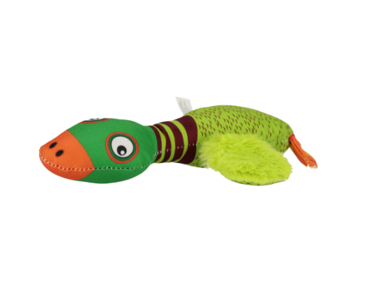 Hundelegetøj formet som en and med pivelyd. måler 22cm.