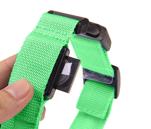 Grønt LED- halsbånd til hund. Justerbart og med 3 lys indstillinger.