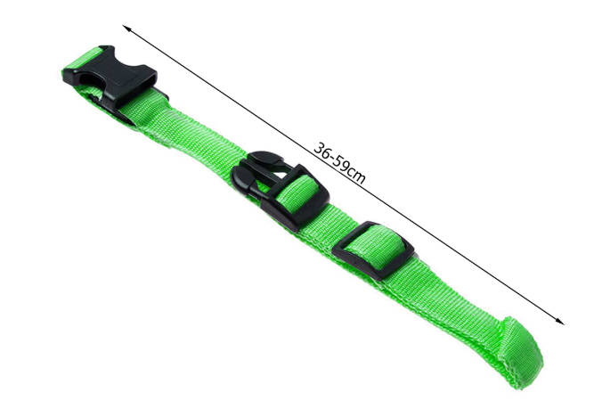 Grønt LED- halsbånd til hund. Justerbart og med 3 lys indstillinger.