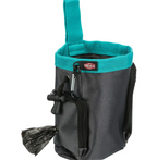 Godbidtaske m. plads til poseholder. Klemme bagpå til fastgørelse på tøj eller lign.