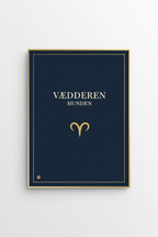 Vædderen Hunden – minimalistisk stjernetegn plakat i navy og guld