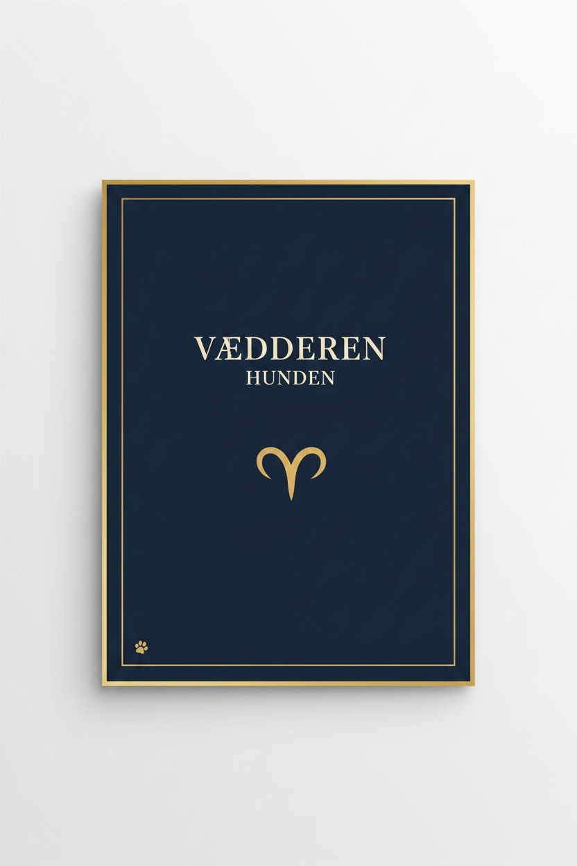 Vædderen Hunden – minimalistisk stjernetegn plakat i navy og guld