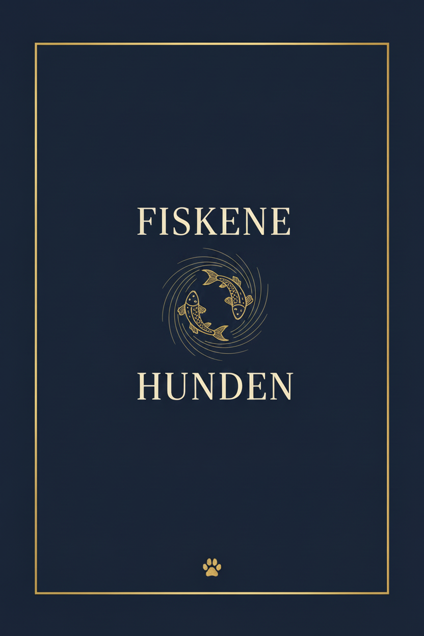 Fiskene Hunden – minimalistisk stjernetegn plakat i navy og guld
