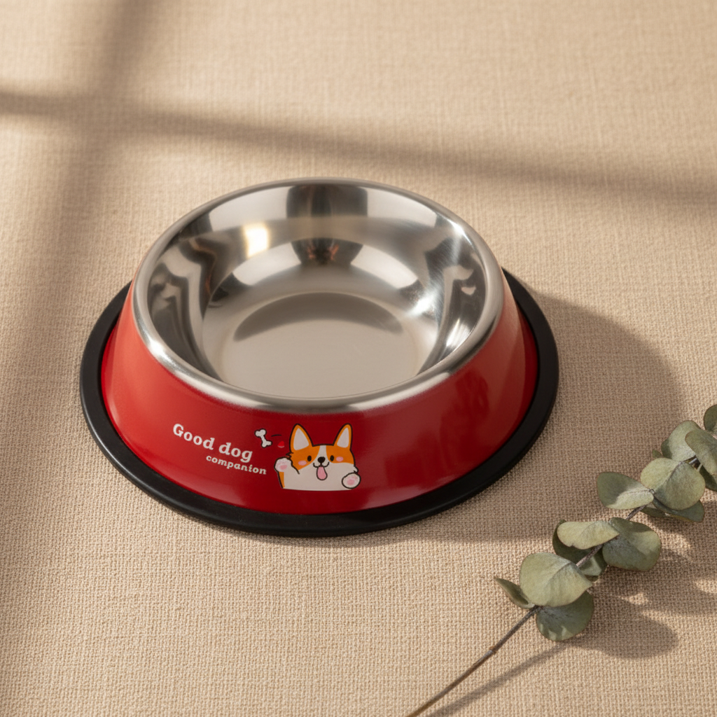 Hundeskål i metal 1 liter med anti-slip