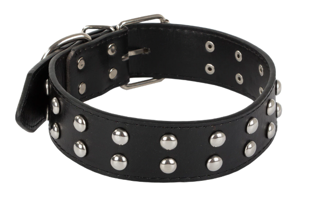 Hundehalsbånd med nitter i øko-læder. Justerbart.