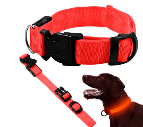 Led-halsbånd til hunde. Justerbart og med 3 slags lys. Øger sikkerheden i mørket.