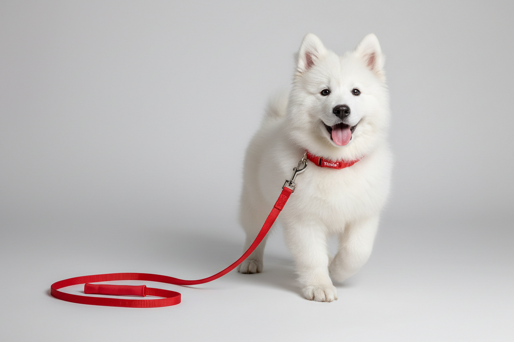 Hundesnor m. forstærket håndtag, 1,2m lang i rød.