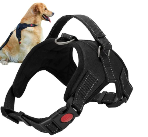 Trykfri hundesele – størrelse L og M (med refleks og håndtag)