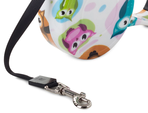 Flexline til hund med ugledesign- 5m, op til 15 kg.