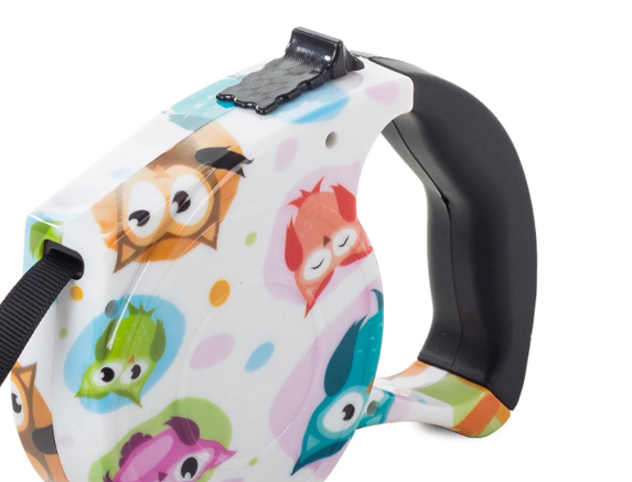 Flexline til hund med ugledesign- 5m, op til 15 kg.